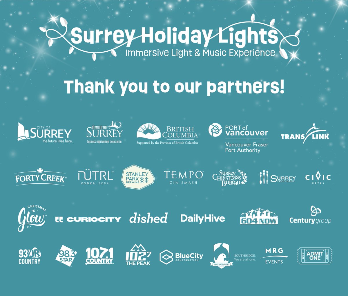 We would like to thank all of our amazing partners for helping us make Surrey Holiday Lights happen!
