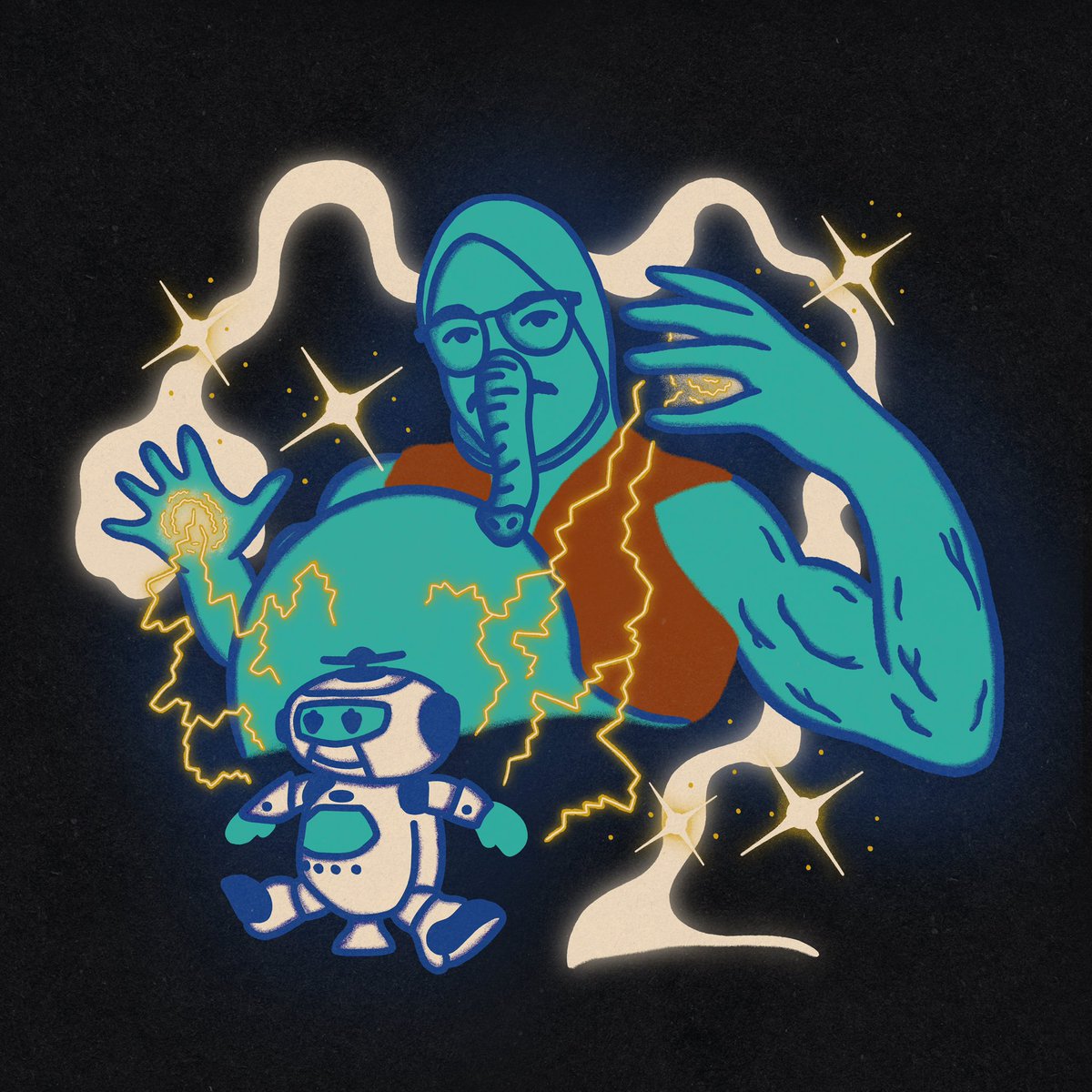 Bummed there’s no <a href="/GLucasTalkShow/">GeorgeLucasTalkShow💥</a> tomorrow, but there’s always next time! I drew this for fun last week after watching the life day special. Idk why but the idea came to me when Watto was showing off Judah. <a href="/WattoTho/">WATTO</a> <a href="/judahmaccabot/">Judahmaccabot</a> <a href="/GriffLightning/">Griffin Newman</a> <a href="/patrickcotnoir/">patrickcotnoir.bsky.social</a> <a href="/connorratliff/">Connor Ratliff 🎭</a>