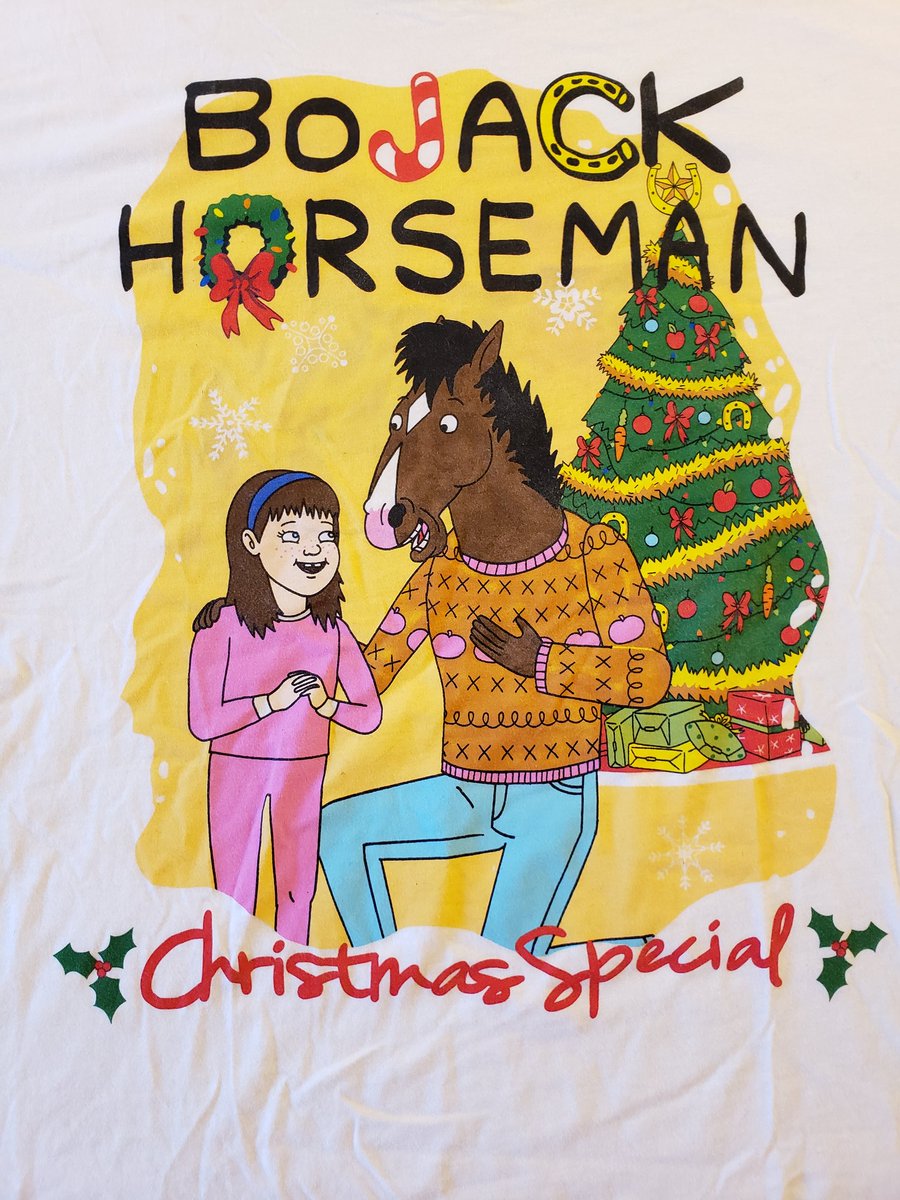 TheGhostHost's tweet image. A little late, but my Horsin' Around Bojack Horseman and Sarah Lynn holiday t-shirt finally came in today!

Happy #ThrowbackThursday! "That's too much, man!"

#BackInThe90s #TBT #HorsinAround #BojackHorseman #SarahLynn #Christmas #Tshirt