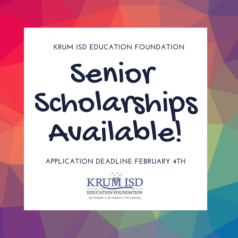 KEF offers 5 different $1,000 scholarships exclusively for <a href="/KrumHighSchool/">Krum High School</a> seniors looking to further their education after high school! 
Applications for these scholarships are being accepted now through February 4th! 
Get the application here ➡ krumisdeducationfoundation.org/application-fo…