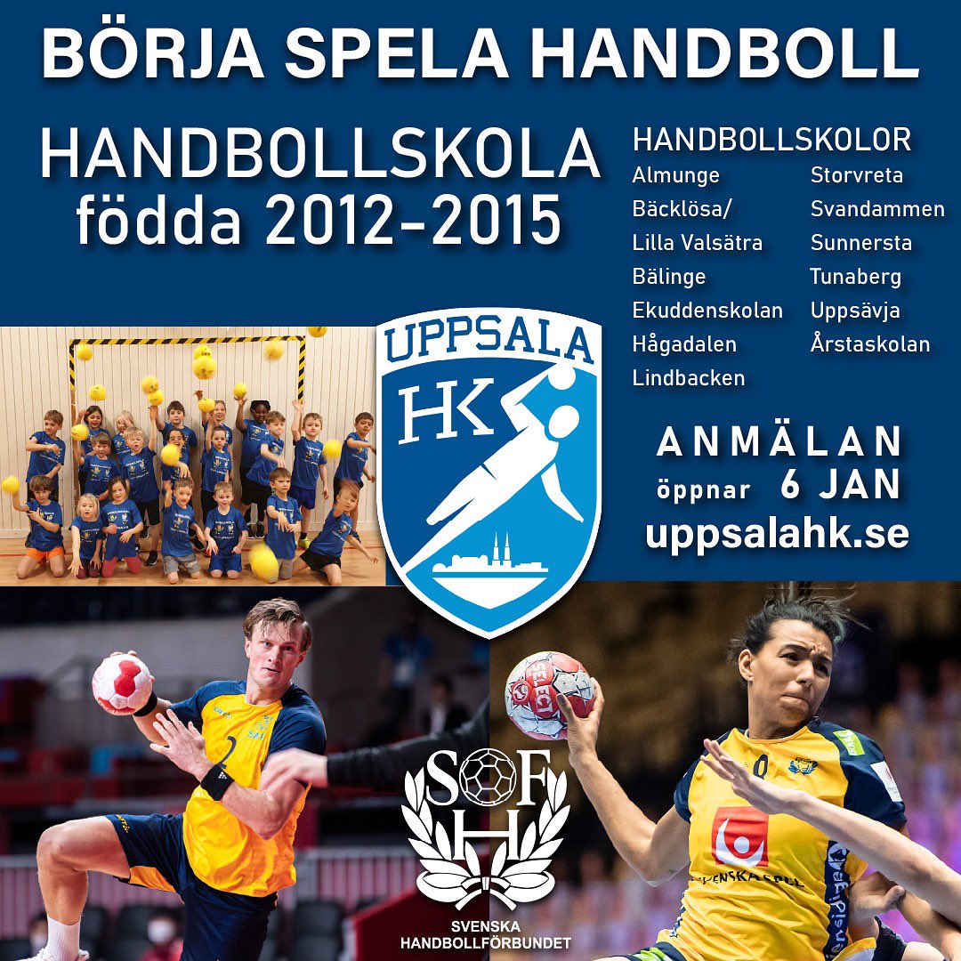 Fortsatt succé för Uppsala HK’s Handbollsskolor! I höstas deltog 400 barn. En otrolig siffra! De flesta har valt att fortsätta under vårterminen vilket är ett bra kvitto på att barnen gillar vår verksamhet. Nu öppnar vi så att fler ges möjlighet att prova på vår fantastiska sport