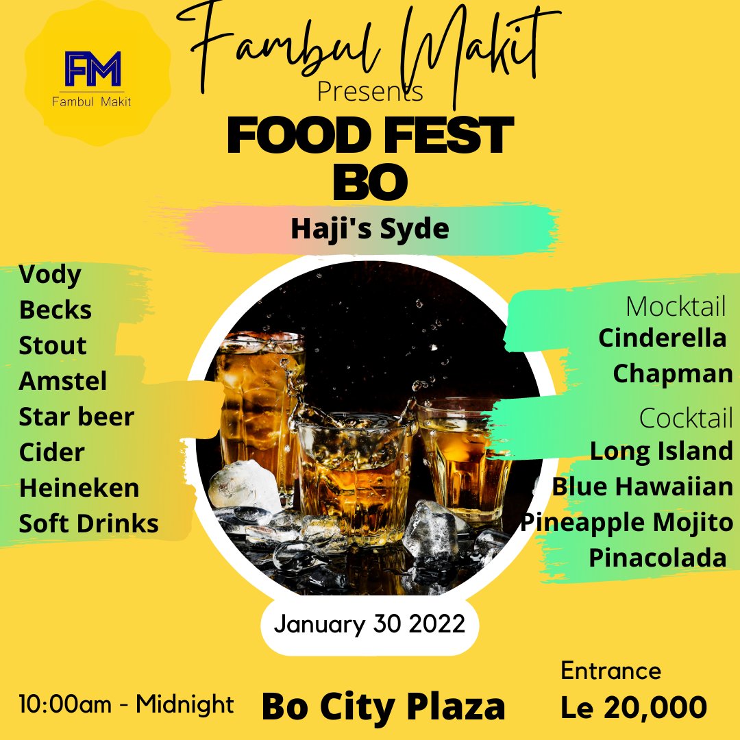 FoodFestSalone's tweet photo. You're going to need a glass of something by the 100th of January 😉
#Jan30
#FoodFestBo #EatVibeNetwork
#BoCity https://t.co/nh2xxG4DPe