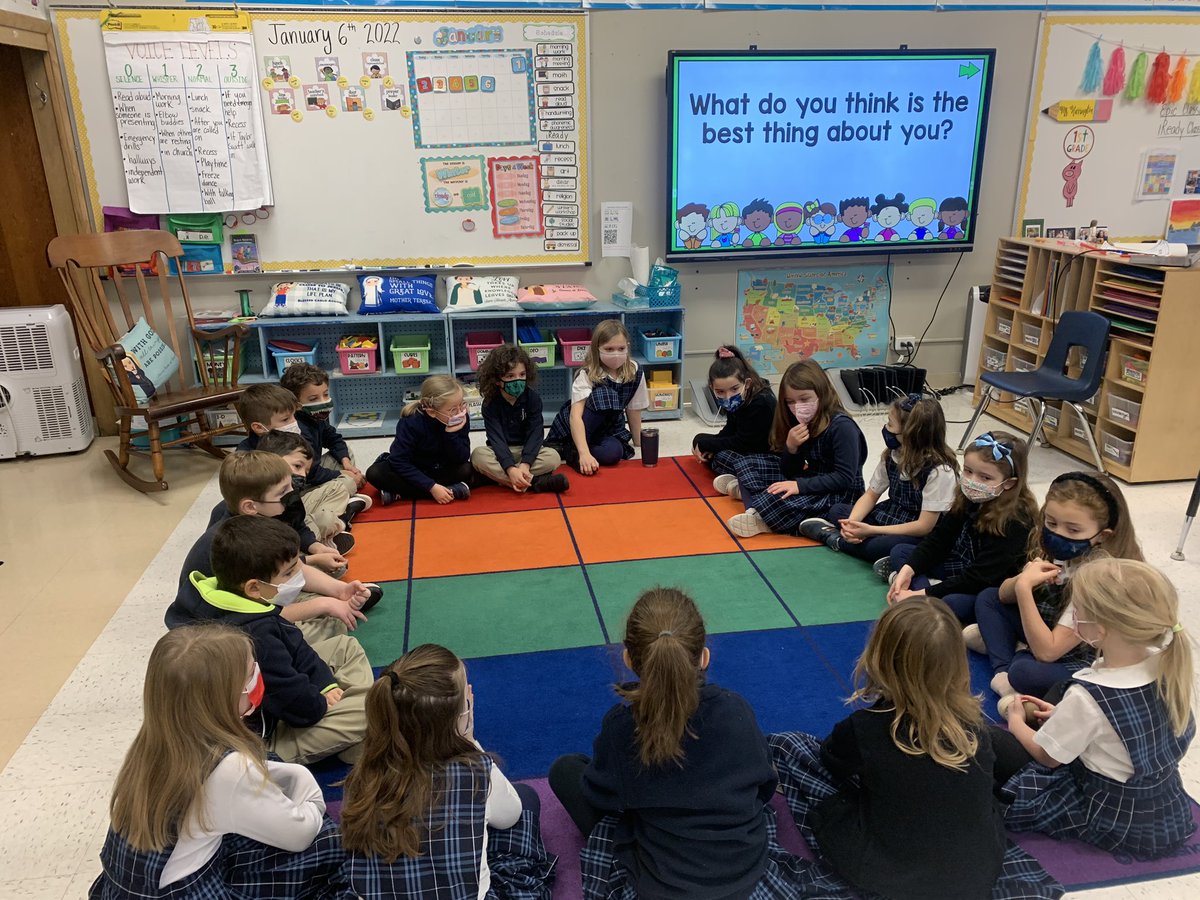 MsHarringtonSJS's tweet photo. Reflecting on our gifts in morning meeting. When a classmate couldn’t think of a strength, others chimed in to call out what we love about her! We are made for one another at @JosaphatSchool @ChiCathSchools https://t.co/D8hyFBNtm3