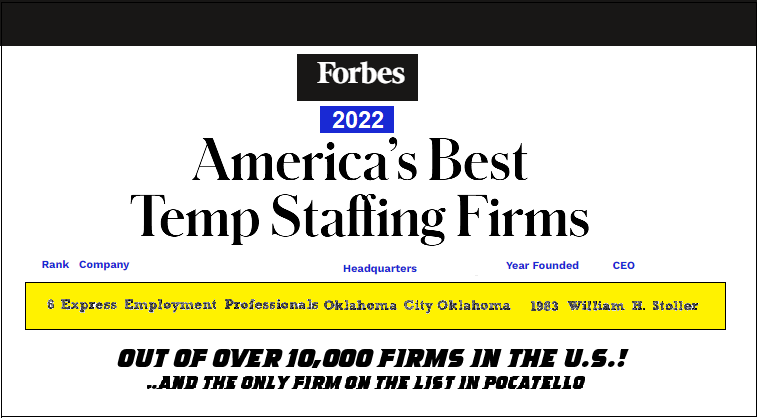 Express_Poky's tweet photo. We are in the top 10 of all staffing agencies in the U.S. Out of 10,000 we are #6! Come find out why we are one of the best in the country to work with

#pocatellojobs #pocatellosmallubsiness  #pocatello   #staffingagency #recruiter #workwithus #idahome #idahofalls #americanfalls https://t.co/RojGQ7DjC0