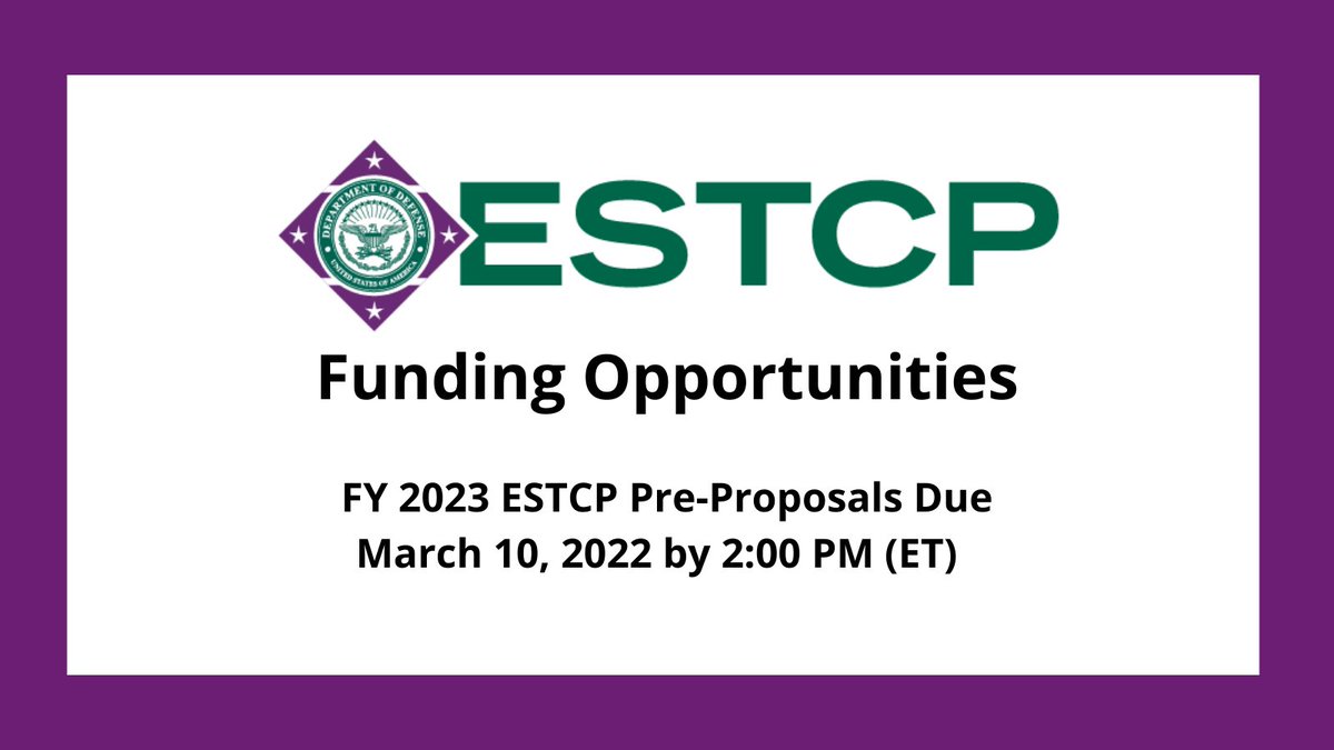 We just released the ESTCP FY 2023 Solicitation! Researchers from Federal organizations, universities, and private industry can apply for ESTCP funding. Learn more about the topics on our website: go.usa.gov/xtY4g