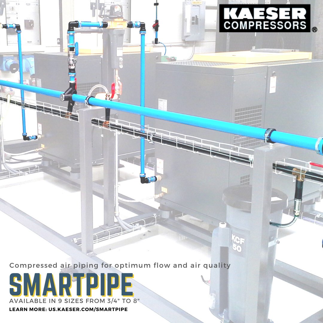 KaeserUSA's tweet image. Kaeser's SmartPipe™ is a modular aluminum pipe for compressed air installations, offering both lower installation costs and lower long-term operating costs.  Sizes up to 8" pipe diameter.

ow.ly/gg9H50HmR6e
#aluminumpipe #smartpipe #compressedairsystems