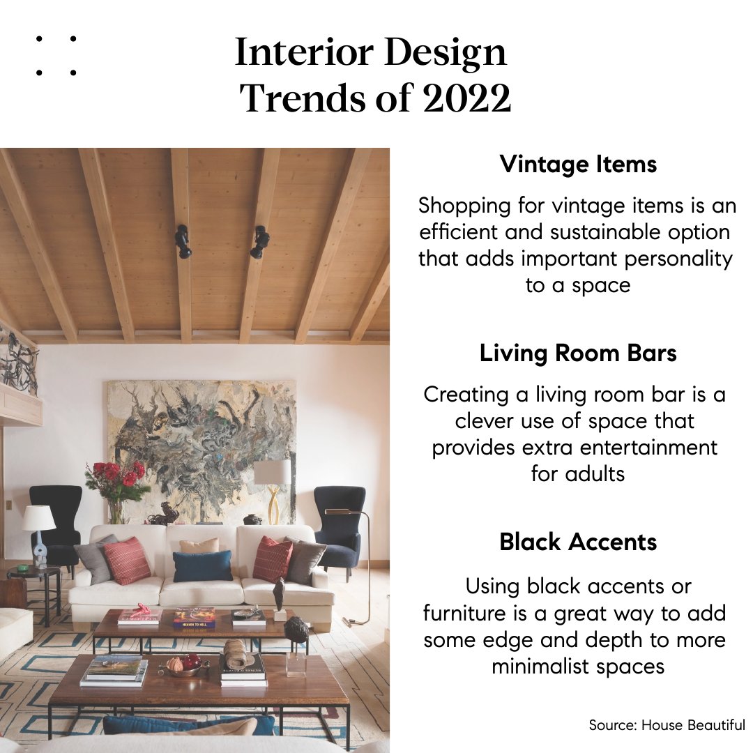 ColinGoodRE's tweet photo. The new year is a great time to start fresh—whether that means finally organizing your closet or decluttering your kitchen. 

Take a step further by updating the aesthetic of your home using these interior design trends of 2022 🏠✨

#interiordesign  #2022designtrends https://t.co/O26HFDAeed