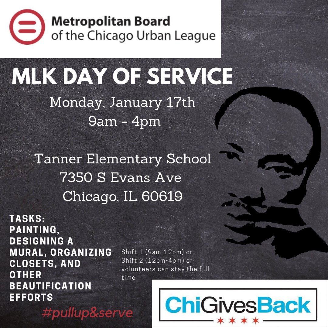 MetroBoard is partnering with <a href="/TheChiGivesBack/">ChiGivesBack, Inc.</a> for a day of service on MLK Day: Jan 17th, 9am - 4pm

We will be painting, designing a mural, organizing closets, and other beautification efforts.

To sign up please visit: eventbrite.com/e/mlk-day-of-s…

#pullup&amp;serve