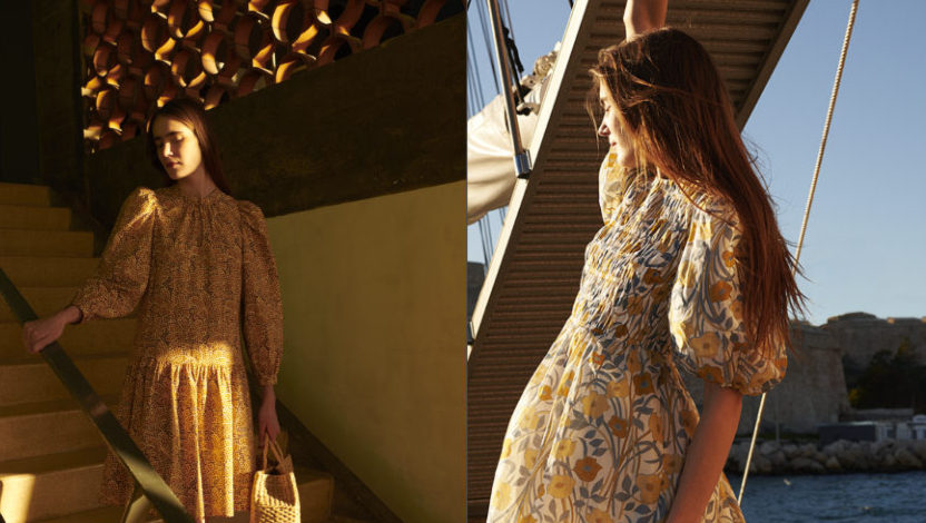 Bright Beginnings. Mod floral organdy to golden leathers add sunny sentiments to chilly-weather  wardrobes and warm escape attire. rebeccataylor.com/edit/getaway/