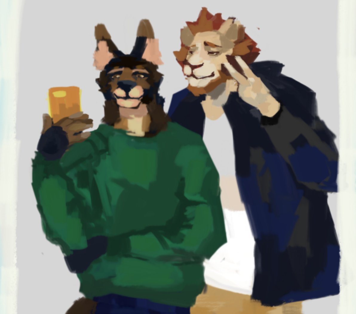 [Paint Sketch] Me and the Boyf. I still can't believe he can wear shorts in the winter.