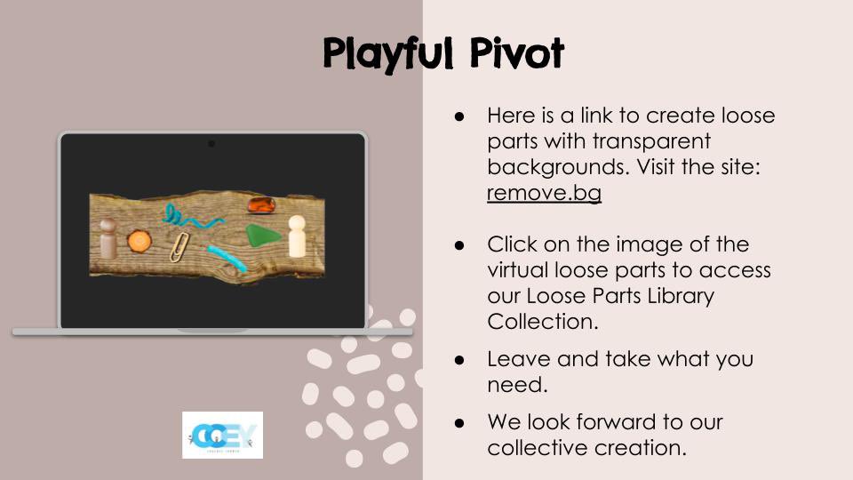 CoachesCornerEY's tweet photo. A #playfulpivot to support you as we pivot virtually. Spread the love of loose part using our Loose Parts Library. Take a few, and leave a few. Click here to gain access: https://t.co/EUluw5Vwae @booklamations @a_thompsonclass https://t.co/301xVUVl00