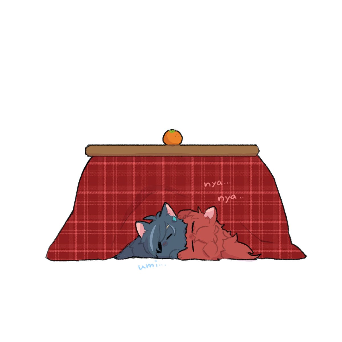 diluc (genshin impact) ,kaeya (genshin impact) table fruit kotatsu food no humans animalization eyepatch  illustration images