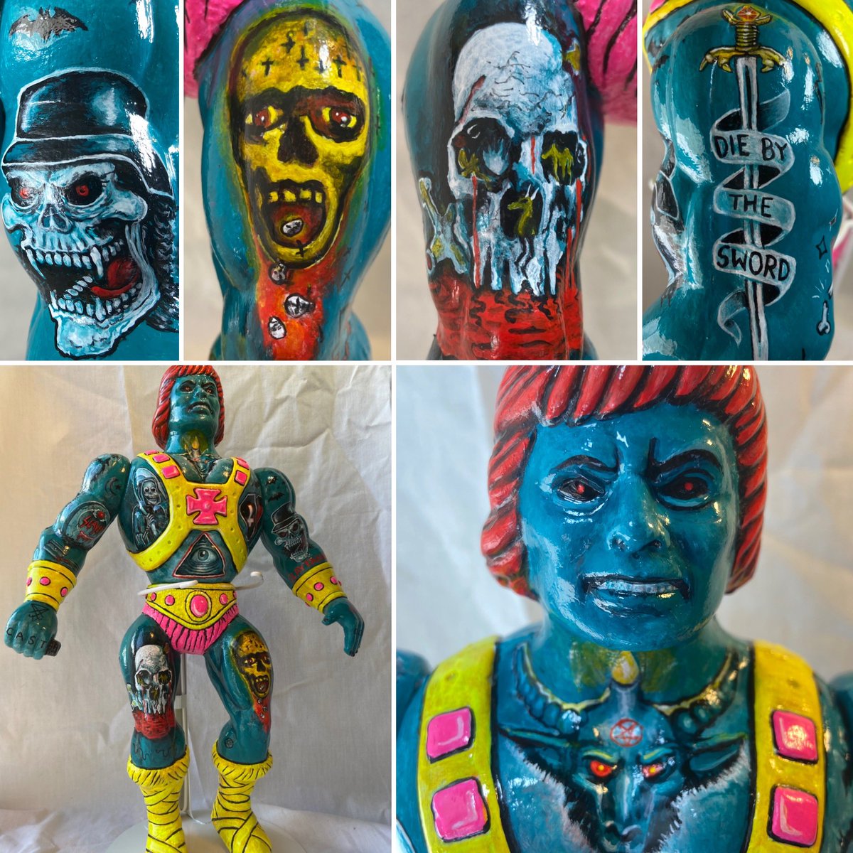 BarbarianRage's tweet photo. Slayer He-Man is my entry for the #metalmania toy art show at Earth 2 Kentucky. Opens 1/14/22 https://t.co/qeCwF3MdNs