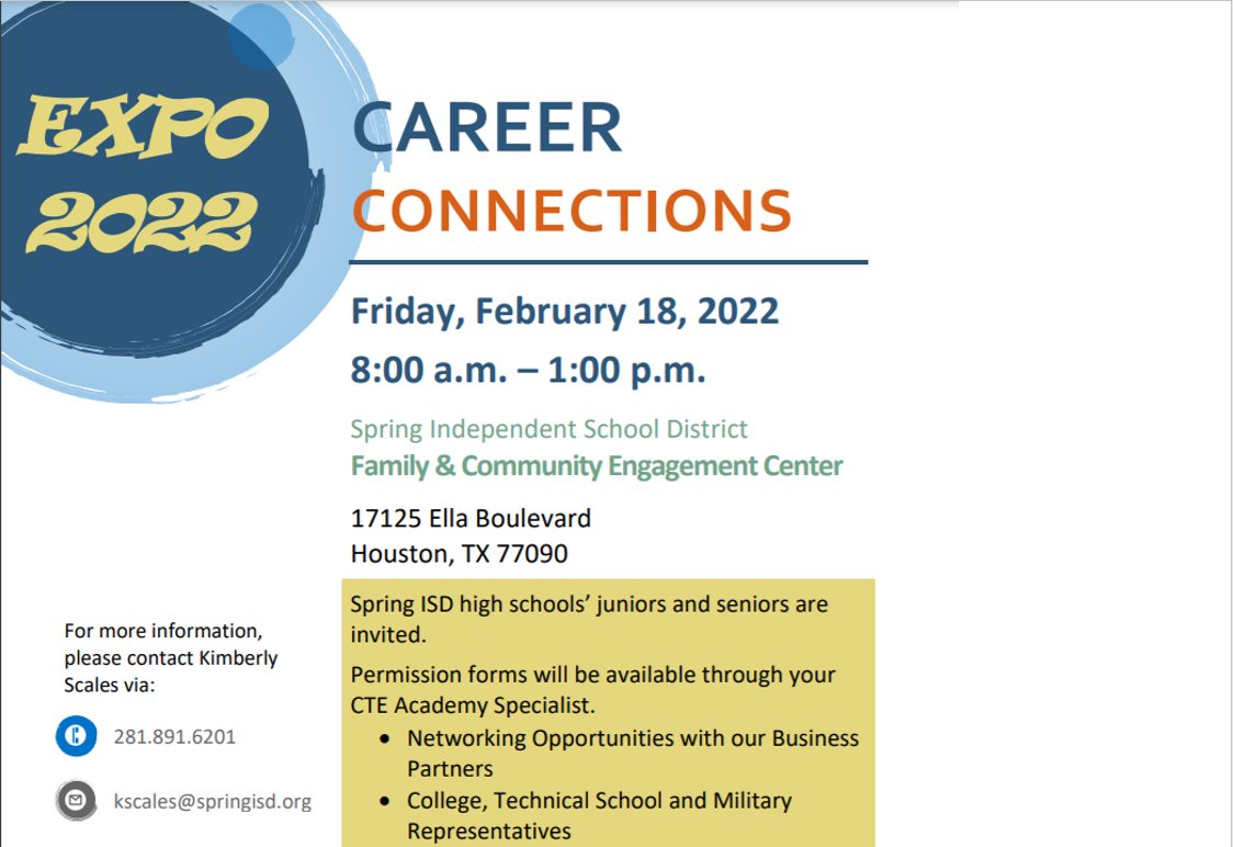 Spring ISD CTE Career Expo-Friday, February 18, 2022.  <a href="/SPRINGHIGHLIONS/">Spring High School</a> <a href="/SpringISD_CTE/">SpringISD_CTE</a>