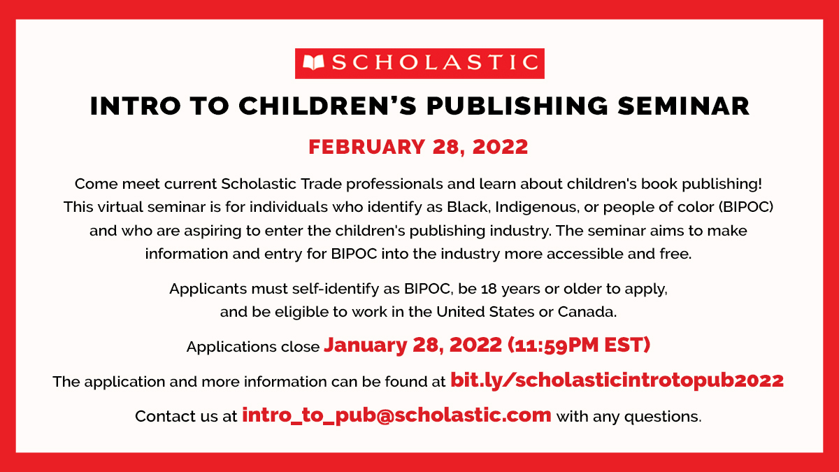 Intro to Pub is back for our second year! If you're a BIPOC individual aspiring to enter the publishing industry please apply for our ~*~freeeeee~*~ seminar at bit.ly/scholasticintr…