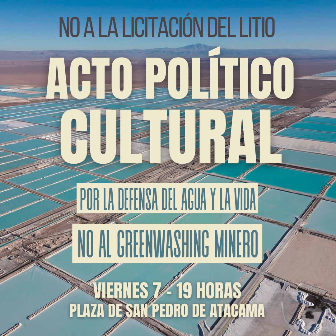 rbalcazarmor's tweet photo. Mañana, grupos disidentes al régimen extractivista institucional del Salar de Atacama marcharán desde Toconao hasta la plaza de San Pedro para decir no a Licitación del Litio de Sebastian Piñera. La transición del Norte Global no puede ser a costa de nuestros salares y humedales. https://t.co/AJknQGKvhL