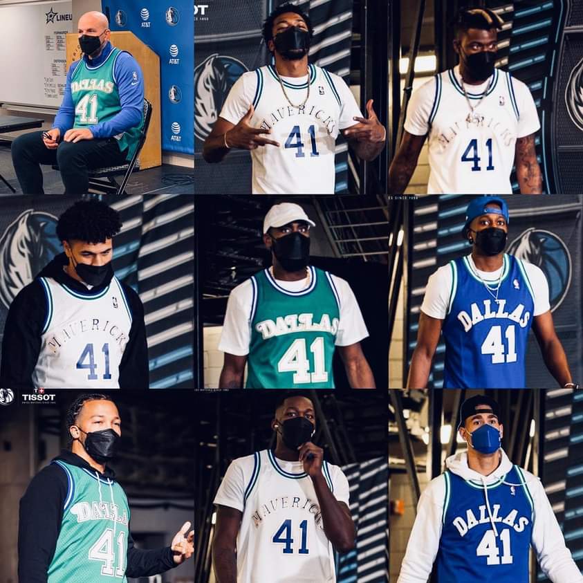 basqueteirosnba's tweet photo. Jogadores do Mavs a caráter ontem!
E só de zoeira, o Jason Kidd ofereceu um contrato de 10 dias pro Dirk voltar!
#nba75 #mffl #DirkDay #DirkNowitzki #DirkForever https://t.co/wiOVGdgzrg