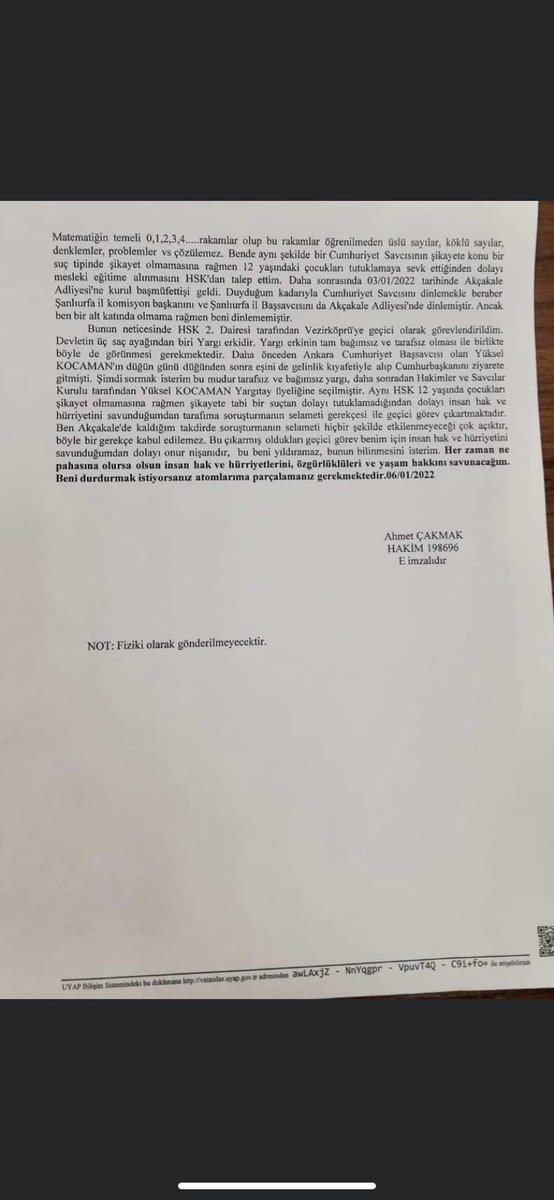 Geçtiğimiz günlerde şikayete tabi bir suçta şikayet olmamasına rağmen 12 yaşındaki S.S.Ç’yi tutukluluğa sevk eden savcının meslek içi eğitime tabi tutulmasını isteyen hakim sürülmüş. 

Dilekçenin son cümlesini tüm hakimlerin benimsemesi ve uygulaması ümidi ile… <a href="/AvukatHG/">Avukat Hakları Grubu ⚖️</a>