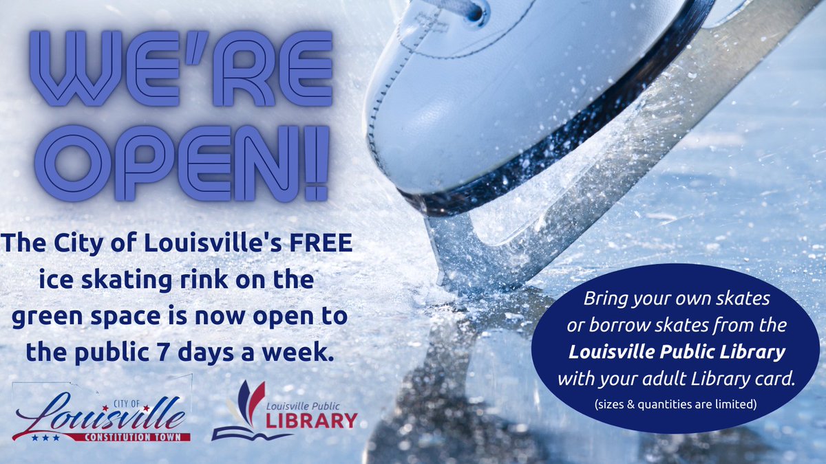 LouisvilleLib's tweet photo. Sunday-Thursday:
Open Skate 10 AM- 3 PM
Hockey Priority 3 PM- 5 PM
Open Skate 5 PM- 9 PM

Friday-Saturday:
Open Skate 10 AM- 2 PM
Hockey Priority 2 PM- 5 PM
Open Skate 5 PM- 10 PM https://t.co/Nbdytru68N