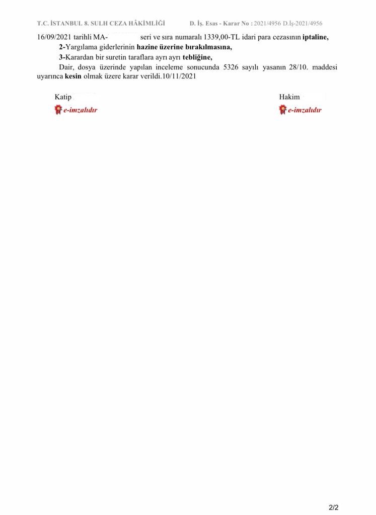 Emniyet şeridi ihlalinden adıma kesilen trafik cezası, “kamu görevi nedeniyle duruşmalara yetişebilmek amacıyla” yapılması sebebiyle Sulh Ceza Hakimliği tarafından iptal edildi. Meslektaşların yararına…