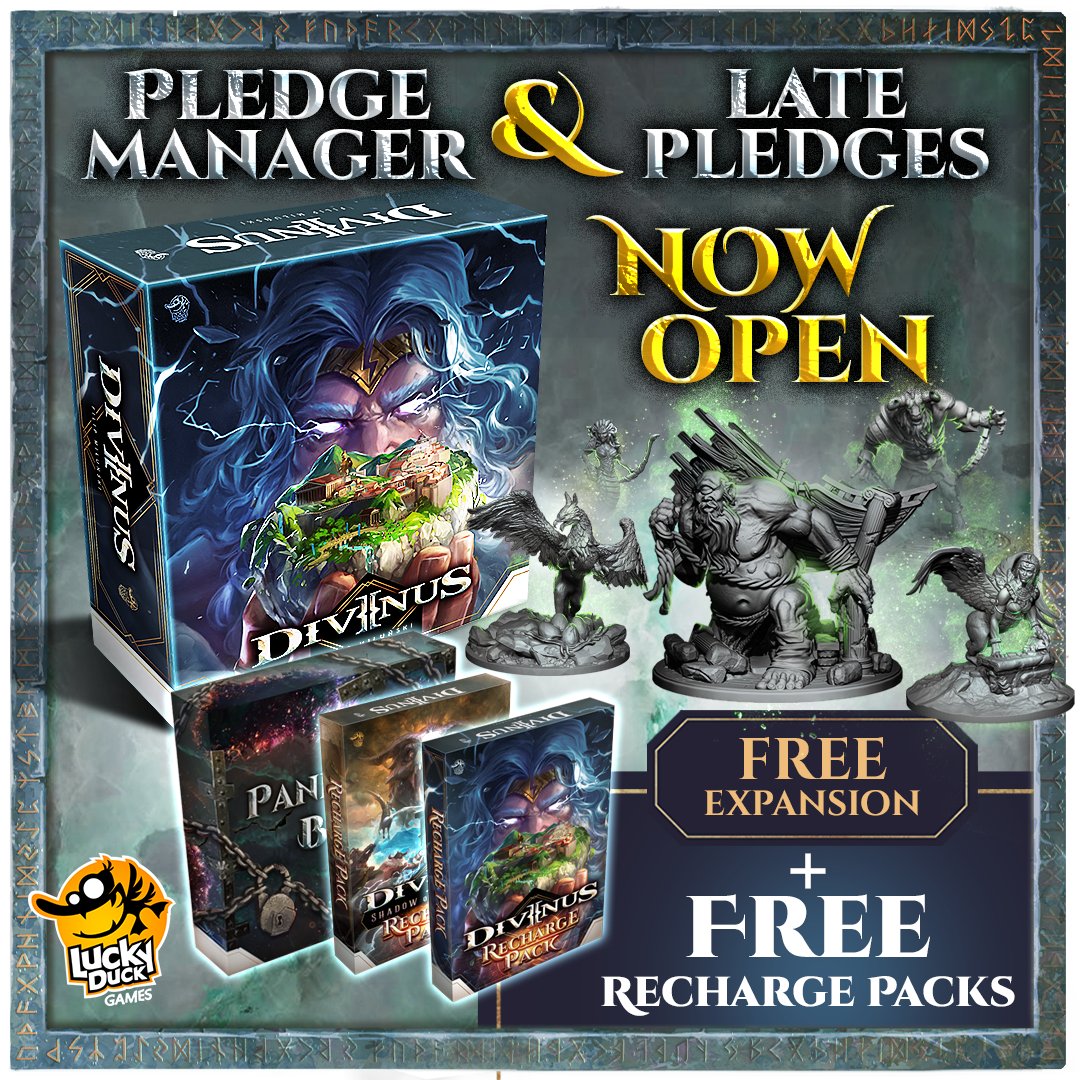 luckyduckgames's tweet image. 👀 Late Pledge Now Open! Don't miss your chance to back Divinus on Gamefound! 👀

ow.ly/BiOa50H7a73

👥 2-4 players ⏳ 45-60 minutes per scenario
👪 10+ 👤 Filip Miłuński
🎨 Matijos Gebreselassie, Karolina Nakazato, Rio Sabda

#boardgames #legacy #divinus #gods #pantheon