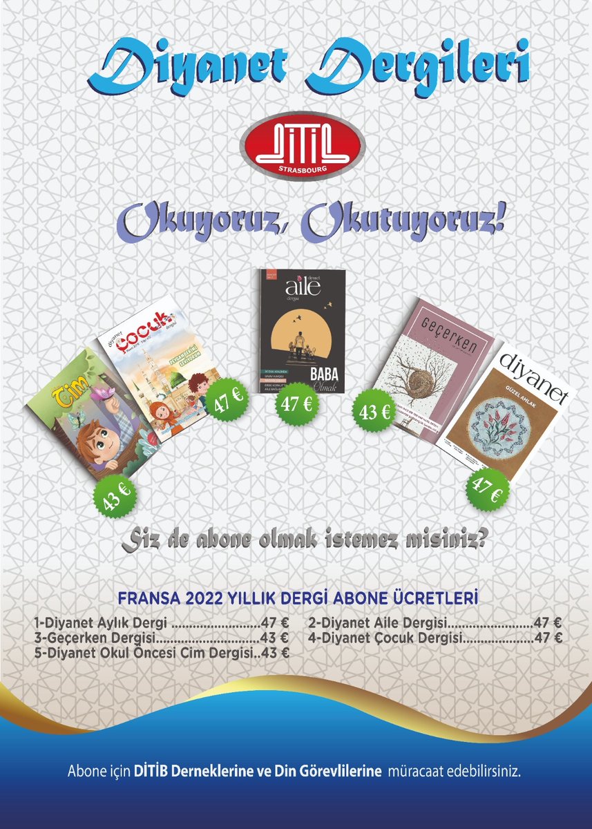 DitibStrasbourg's tweet photo. Diyanet Dergilerine Abonelik için DİTİB derneklerine ve Din Görevlilerine müracaat edebilirsiniz. https://t.co/y3GbTwwu6K