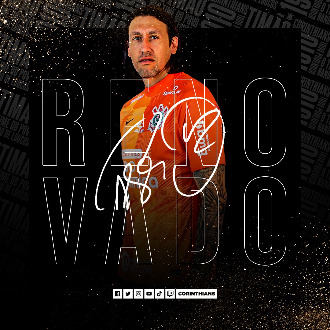 Corinthians's tweet photo. O GIGANTE RENOVOU! ✍🏼

Cássio fica no Corinthians até o final de 2024! 💪🏽

#VaiCorinthians https://t.co/Fhko6FRC8a