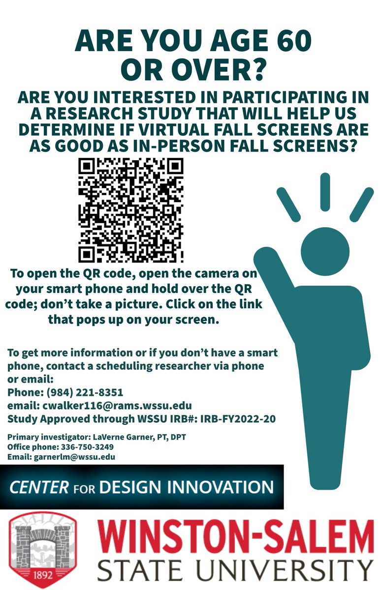 wssudpt (@wssudpt) on Twitter photo We have a new research study beginning this Spring and we are searching for volunteers!!
For more information, see the flyer below and feel free to contact the research team at: cwalker116@rams.wssu.edu We have a new research study beginning this Spring and we are searching for volunteers!!
For more information, see the flyer below and feel free to contact the research team at: cwalker116@rams.wssu.edu