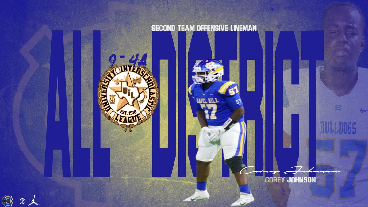ChapelHillFB's tweet photo. Congratulations to C/O 23 Corey Johnson @CoreyJ04 on getting named 9-4A 2nd Team All District Offensive Lineman &amp; 2nd Team All District Defensive Lineman! #WeGotDogs #RecruitCH https://t.co/ZtW4xW946p