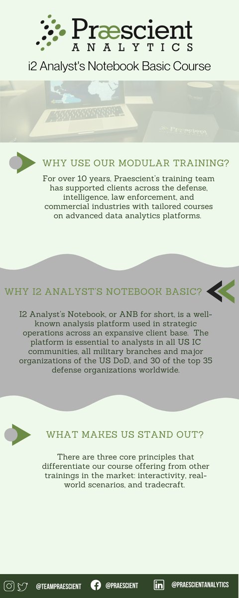 TeamPraescient's tweet photo. i2 Analyst’s Notebook Basic Course FAQ sheet 
Stay up to date with course information via our social sites and website. #TeamPraescient #i2AnalystsNotebookBasic #PraescientLearningPlatform

For more information, please contact our instructors at training@praescientanalytics.com https://t.co/3AFR5N2Bxd