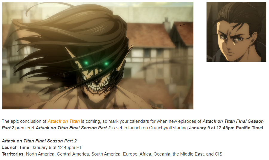 Attack on Titan final episode release time confirmed by Crunchyroll