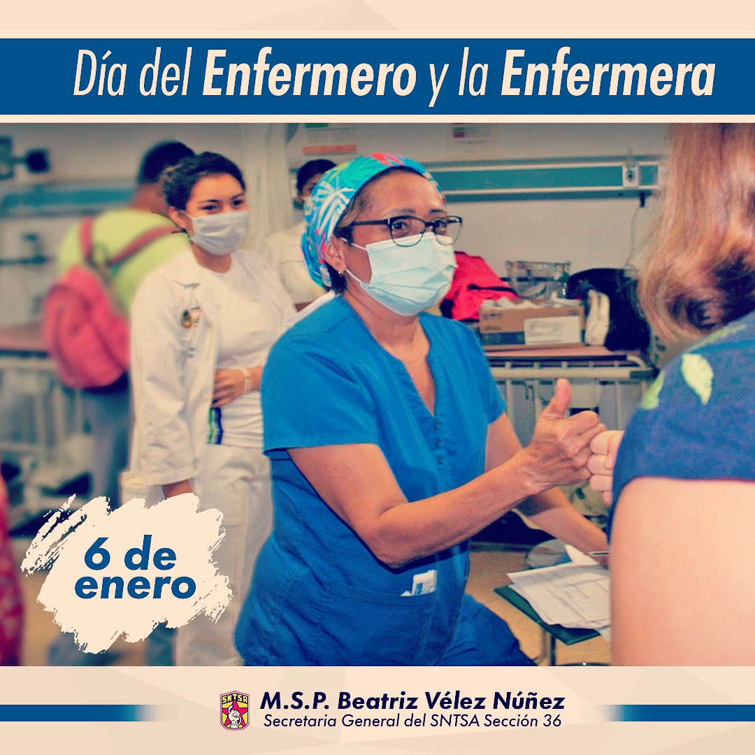Un abrazo y un reconocimiento a enfermeras y enfermeros que día y noche dan muestra de vocación, humanidad y profesionalismo en el cuidado de la salud de la población. 
#DíaDeLaEnfermerayElEnfermero
#OrgullosamenteSNTSA #OrgullosamenteSección36