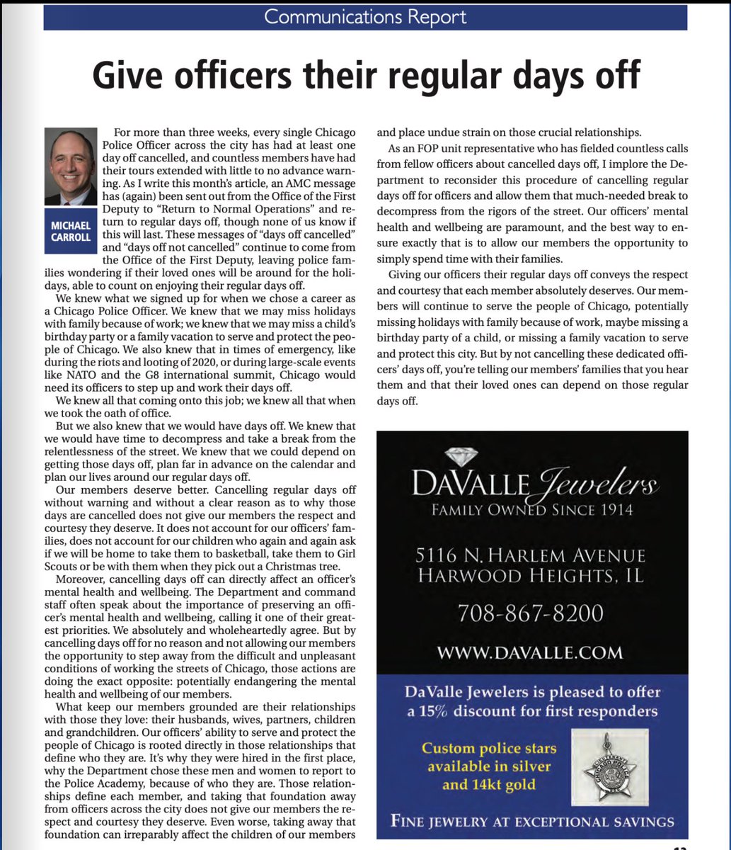 BenBradleyTV's tweet image. Plea from a Chicago cop about constantly having days off cancelled: 

“Not allowing our members the opportunity to step away from the difficult &amp;amp; unpleasant conditions of working the streets of Chicago… potentially endangers mental health &amp;amp; wellbeing.” @FOP7Chicago