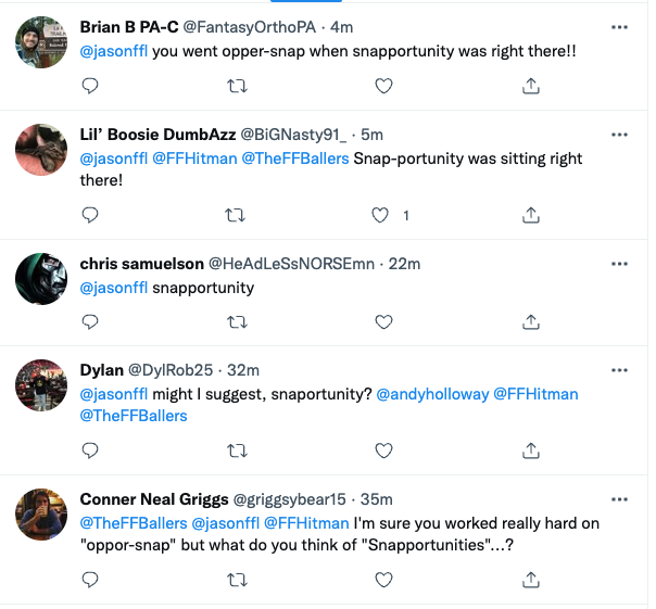 JasonMoore's tweet image. I would like to issue a formal apology to the Footclan. Snapportunity was right there. Snapportunity &amp;gt; Oppersnap. 🤦‍♂️