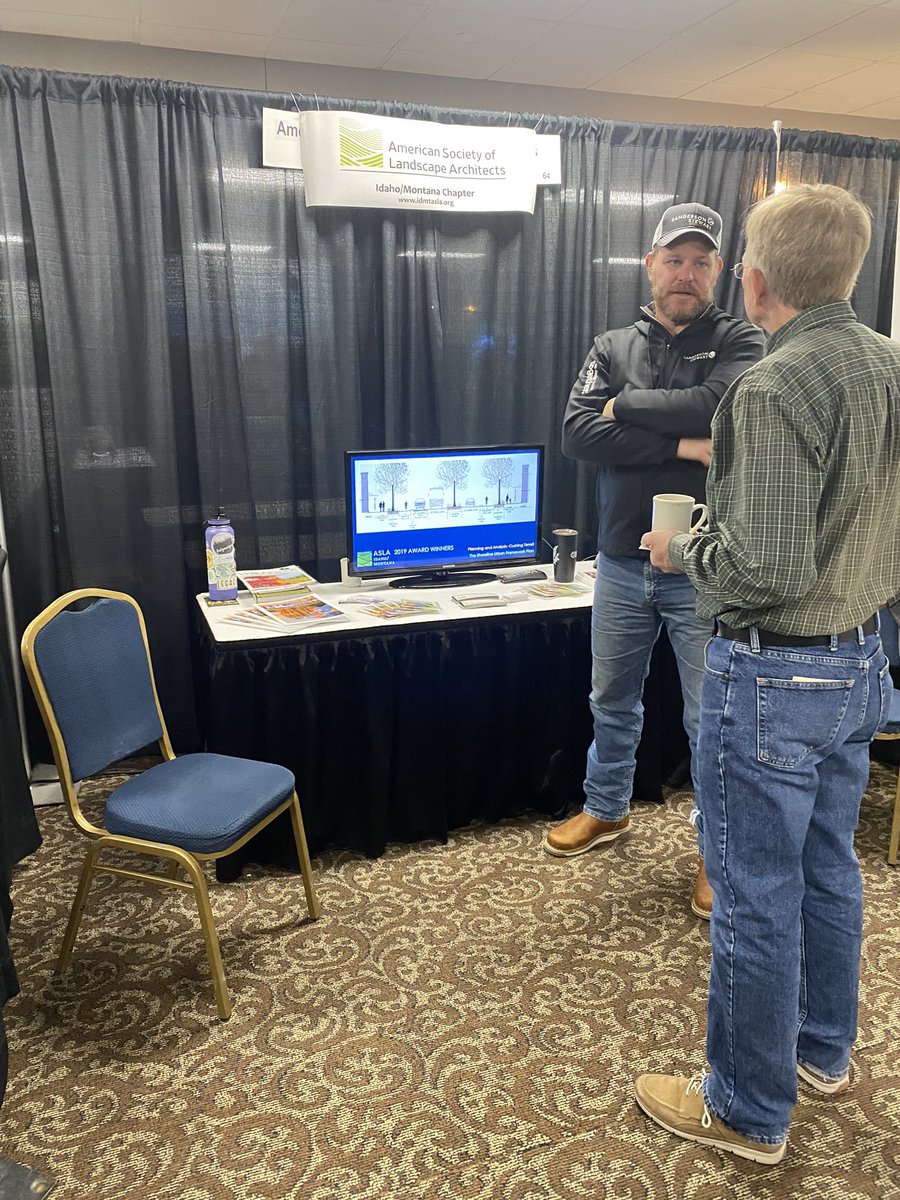 Networking at the Montana Green Expo in Billings today. Come see Emily with Lilac Garden Designs and Erik with <a href="/SandersonStew/">Sanderson Stewart</a> for stickers, and a plantable seed paper, and a copy of I.M. Landscape Magazine. #imasla #MTGreenExpo #dontjuststandthereplantsomething