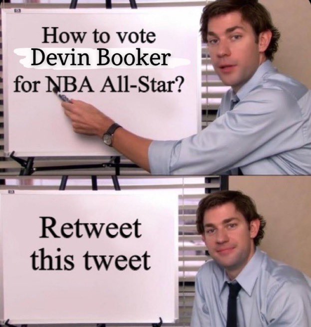 AndrewLeezus's tweet photo. Devin Booker is behind Klay Thompson and Ja… it’s time to get going in ASG voting. 1 RT = 1 vote. 

#DevinBooker #NBAAllStar https://t.co/i8MUI4qvyy