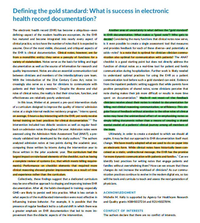 WrayCharles's tweet photo. Excited to see one of our @JHospMedicine Editorial Fellows, @blairgolden w/an editorial out this month exploring the question: "What makes a good clinical note?" 

https://t.co/HPKR5TeEtg

Can't forget to mention co-authors Michelle Kelly, and JHM Mentor @andrewolsonmd https://t.co/exZrMWzsEr