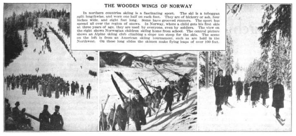 _charolastra_'s tweet photo. New Yorkers in 1913 didn't know what skis were, so this is how a magazine writer described them:"The ski is a toboggan split lengthwise, and worn one half on each foot." https://t.co/7umij5hPqP