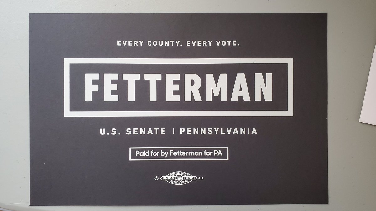 Yaaaay <a href="/JohnFetterman/">John Fetterman</a> <a href="/giselefetterman/">Gisele Barreto Fetterman</a> super excited to put this up in the window! Hey from #MontCoPA!

Side note - why don't you have a hashtag yet? #ElectFetterman #51stVote #Senate