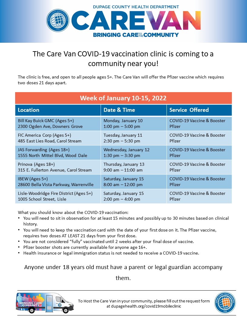 The Care Van COVID-19 vaccination clinic is coming to a community near you! Check out our calendar to see where we will be this week! The Care Van is a walk-up, free, clinic open to all people 5 years and up. The Care Van will offer the Pfizer vaccine or Pfizer booster shot.