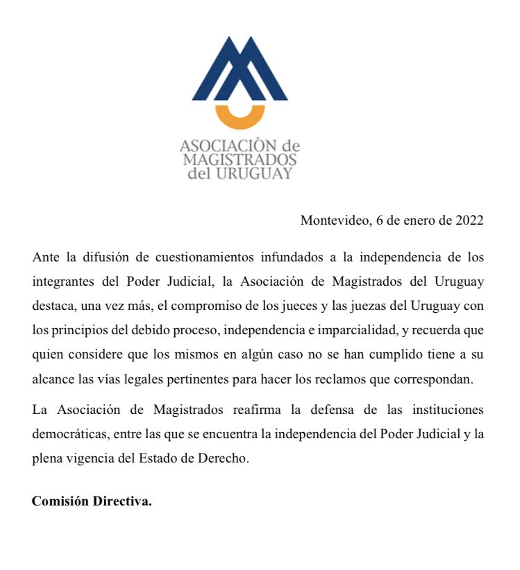 carlos_noble_'s tweet photo. Comunicado de la Asociación de Magistrados del Uruguay https://t.co/DZnrPtmwAt