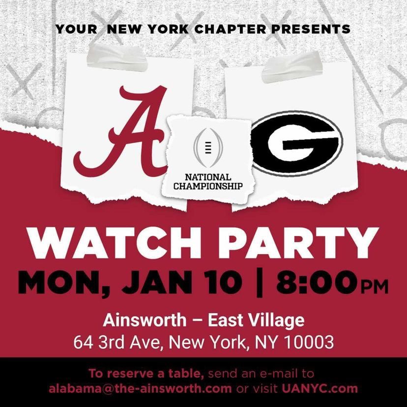 🚨FOLKS🚨

As we close the College Football Season—w/ The Two Best Teams our Great Nation has to offer, I ask you;

Where will you be watching the game ??

I’ll be honest, line opened Bama+3 ?? Hell Hath No Fury like a Saban Scorned. Only one place to Watch Bama, The Ainsworth.