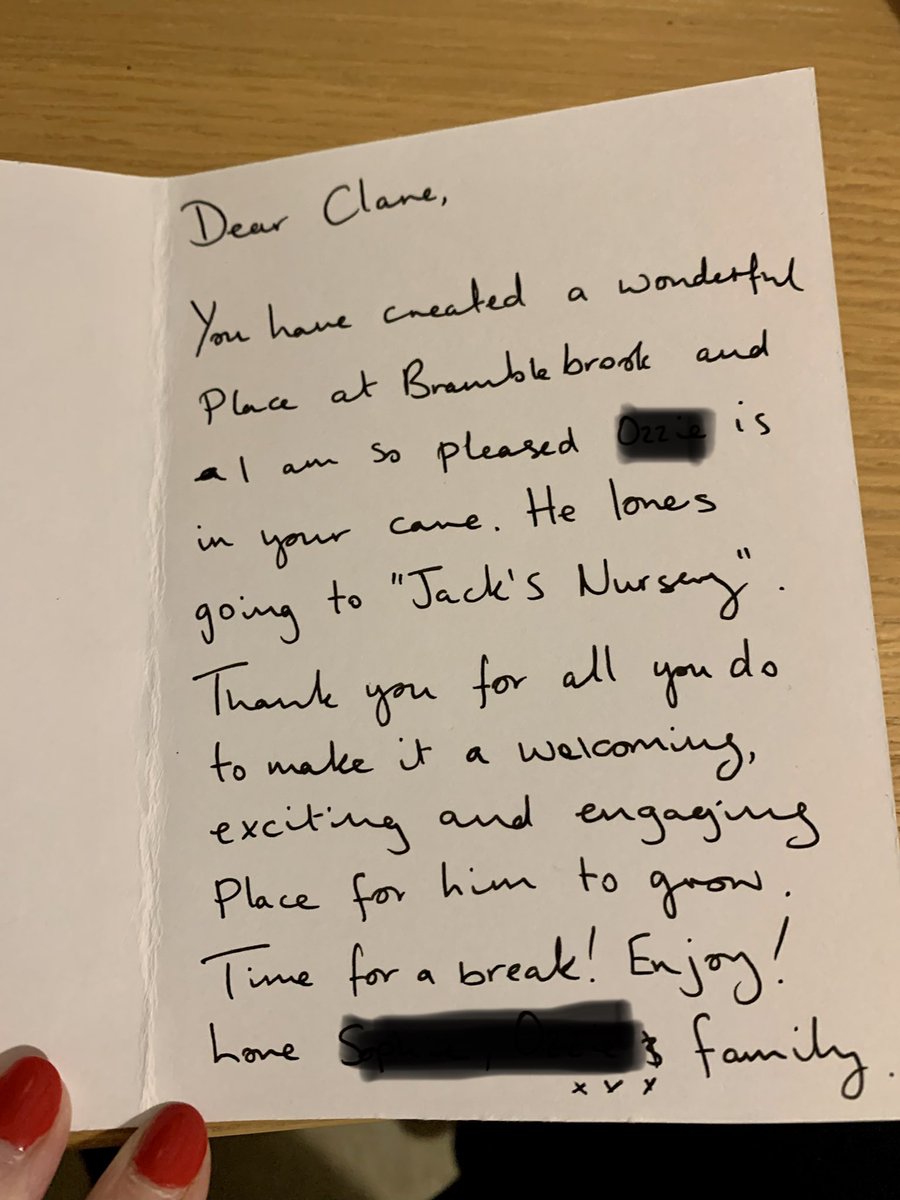ClarePenter's tweet photo. So thankful to receive this lovely message in a card before we broke up. A reminder of why I love my job! #earlyyears #bramblebrook @bb_pre https://t.co/zN0fvfX6Js