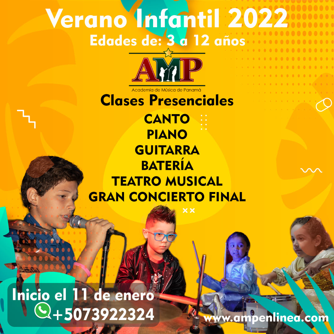 Este 11 de enero inica el programa de VERANO AMP KIDS, de 3 a 6 años, y el programa INFANTIL, de 7 a 12 años, donde podrán estudiar: batería, teclado, guitarra o canto. ¡Una experiencia única y muy divertida en la <a href="/AMPanama/">AMPanama</a>!

Contáctalos por WhatsApp al +507 392-2324.