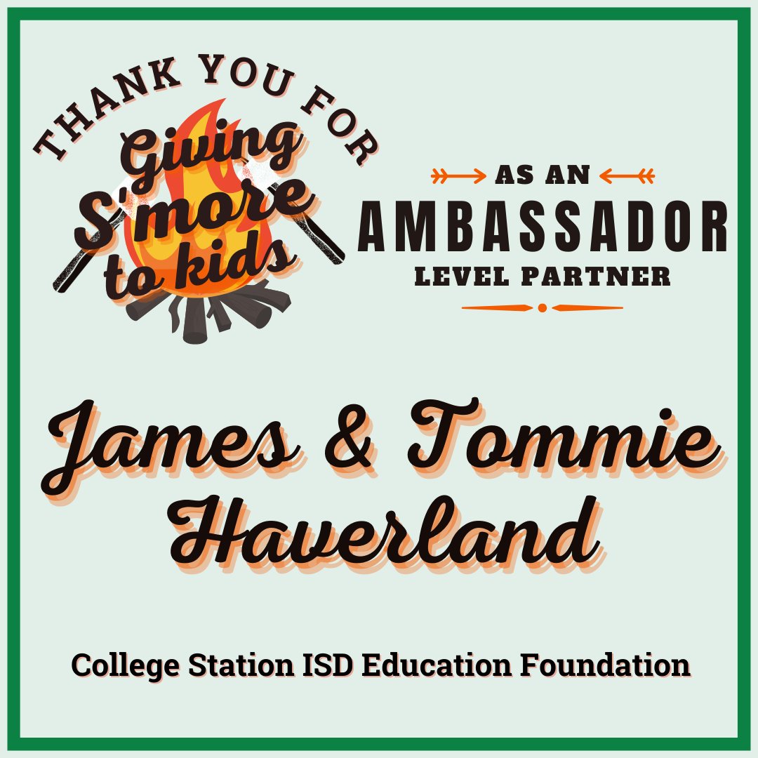 James & Tommie Haverland are GIVING S'MORE TO KIDS through a partnership with the Education Foundation as an AMBASSADOR Partner supporting @CSISD students &educators!
See what SWEET things we're doing together: givetokids.csisd.org/programs/overv…
#csisdsweetertogether #wegavesmoretoCSISDkids