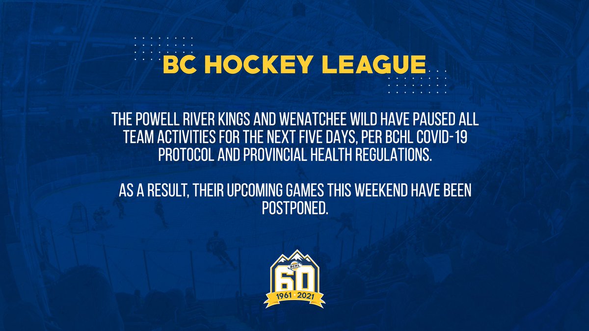 BCHLExpress's tweet photo. UPDATE | The Wenatchee Wild has entered into COVID Protocol. Tomorrow nights game has been postponed.
Fans are asked to hold onto their tickets for the rescheduled game at a later date.
#WeAreAllExpress | #Express20 https://t.co/ktqfchdDNv