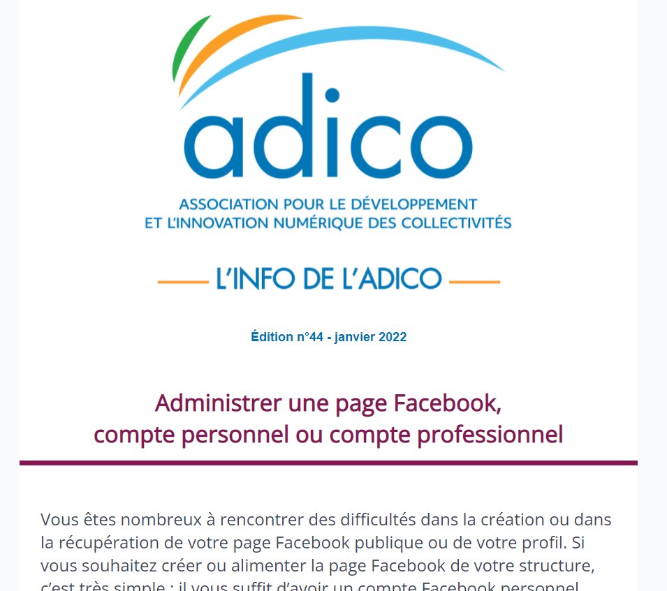 EmmanuelViv's tweet image. L'Info de l'@Adico60 numéro 44 est arrivée dans la messagerie de nos adhérents. Le thème ? ''Administrer une page Facebook, compte personnel ou pro'' Bon ok on a vu des trucs bizarre de la part de #collter alors on #explique, on #accompagne :)