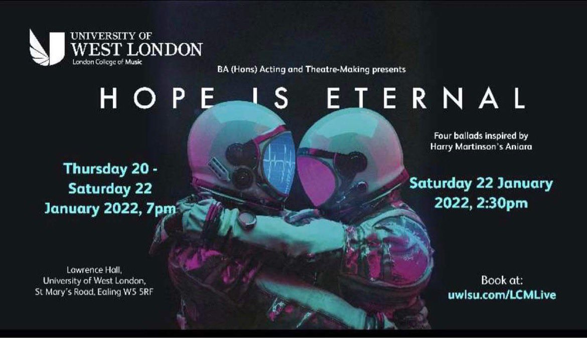 SAVE THE DATES! We are so excited to announce our devised show ‘Hope is Eternal’. Created by the ensemble. Directed by Scott Gray. Tickets available to purchase soon 🪐✨ @LCMLive