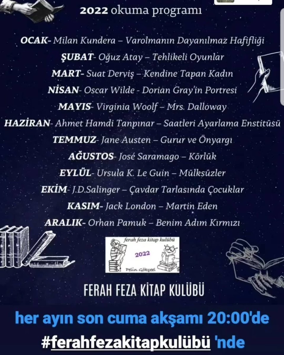 2022 okuma programımız netleşti.
eşlik etmek isteyenlerin ilgisine, bilgisine📣
#FerahFezaKitapKulübü