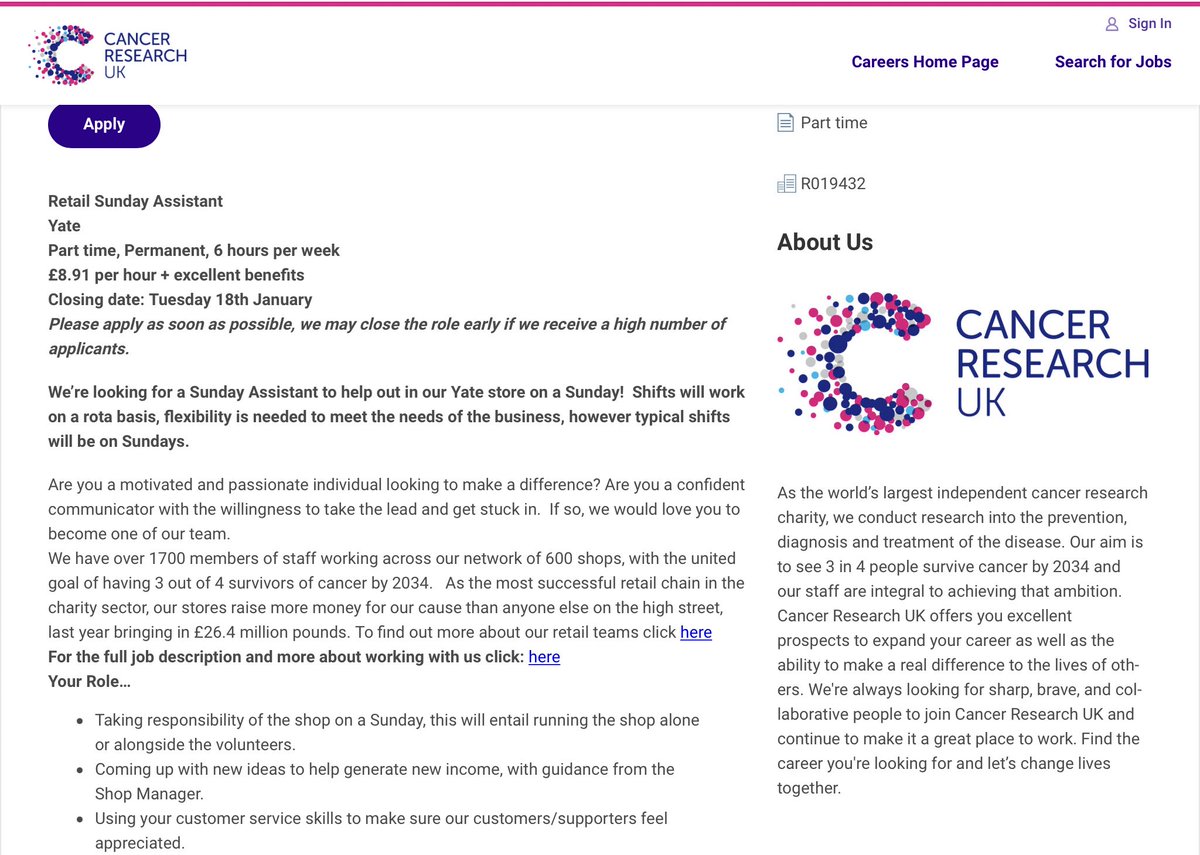 Are your looking for #Sunday #retail #charity #Job #Bristol #Yate @CRUKYate 
This could be your perfect job, join a passionate team who know they every day they #makeadifference